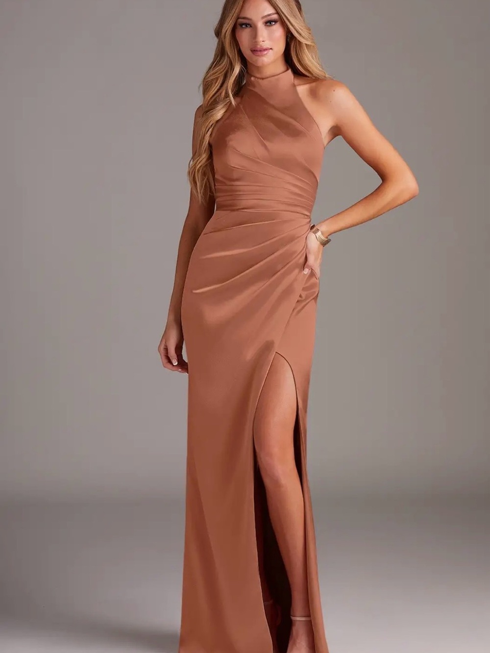 Brand New with Tags! Azazie Jemma dress in Bronzer color.  Perfect for fall! - Picture 3 of 4